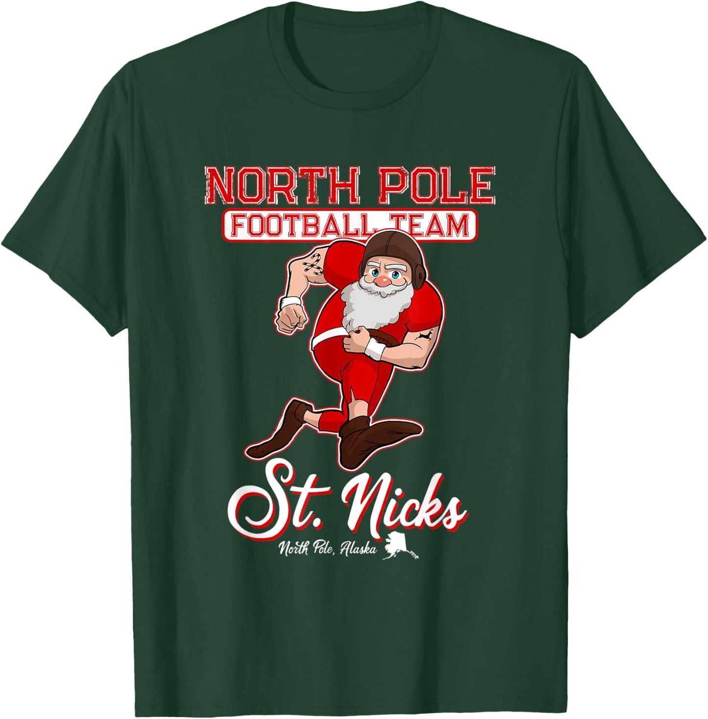 North Pole St. Nicks Funny Boys Football Santa Claus T-Shirt - T-Shirt | Forest