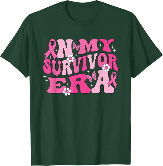 Groovy In My Survivor Era Pink Ribbon Breast Cancer T-Shirt - T-Shirt | Forest