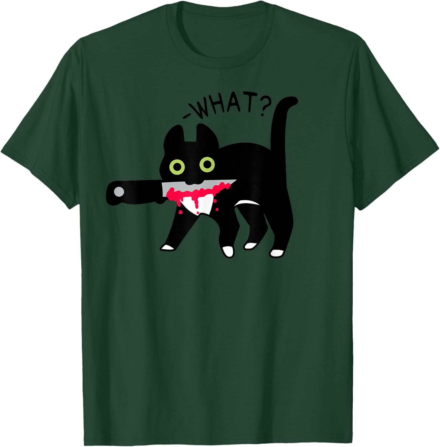 Cat What? Murderous Tuxedo Cat with Knife Halloween Costume T-Shirt - T-Shirt | Forest