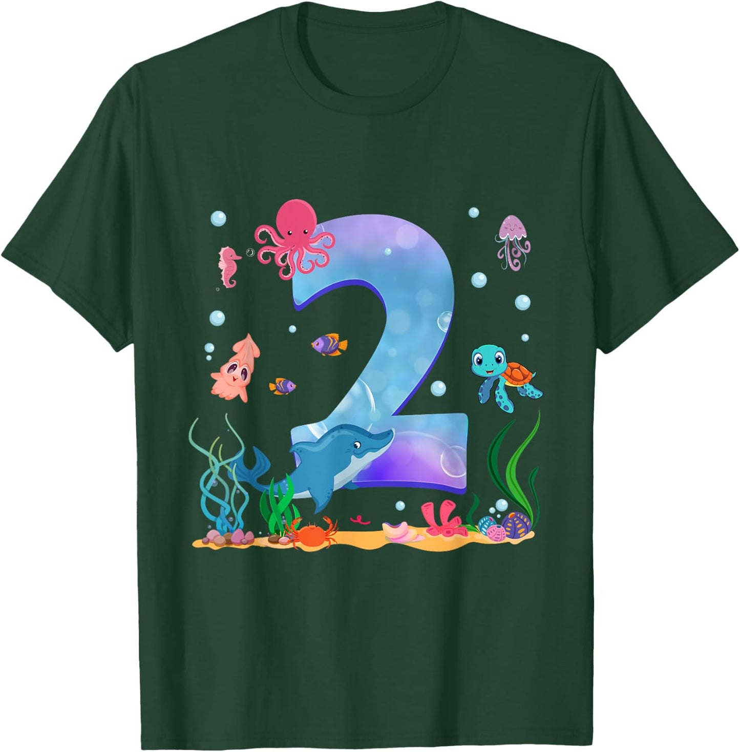 2 Years Old Sea Fish Ocean Animal 2nd Birthday Boy Girl T-Shirt - T-Shirt | Forest