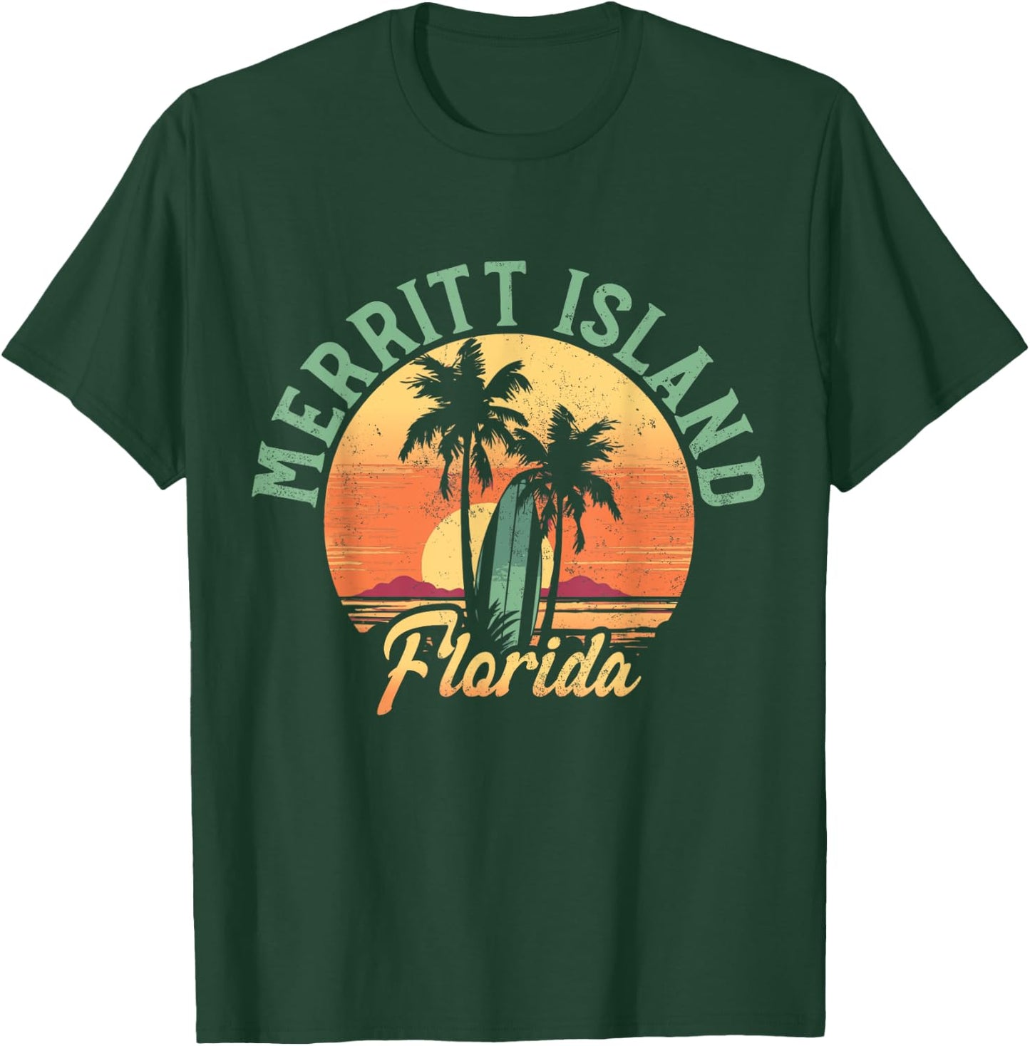 Merritt Island Florida Retro Surfer Vintage Beach T-Shirt - T-Shirt | Forest
