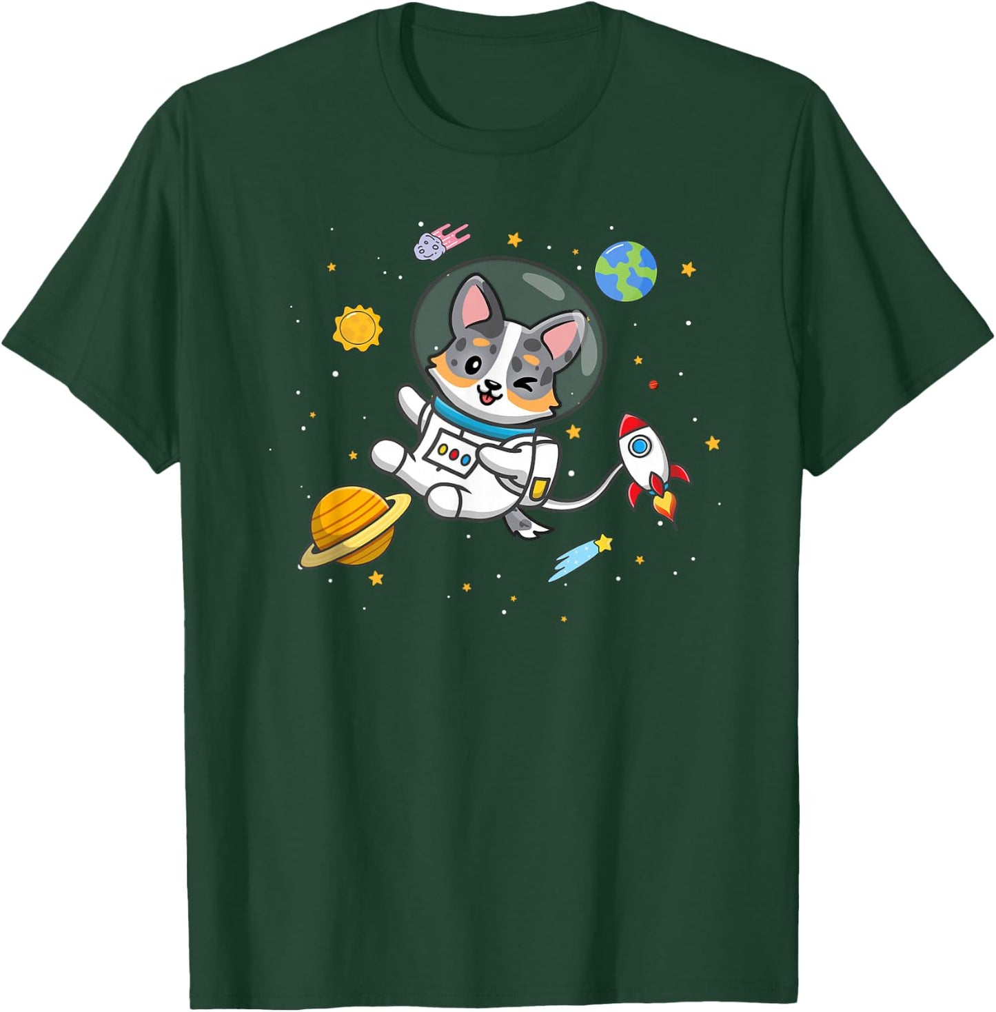 Funny Kawaii Kid Boys Space Astronaut Blue Merle Corgi Lover T-Shirt - T-Shirt | Forest