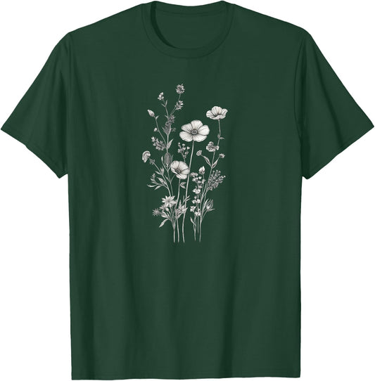 Flowers, Daisy, Art, B&W, Love, Cute, Minimal, Fashion T-Shirt - T-Shirt | Forest