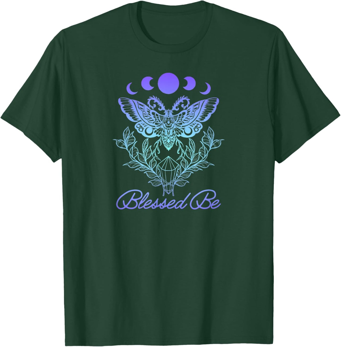 Blessed Be Luna Moth Crystal Wicca Wiccan Witch T-Shirt - T-Shirt | Forest