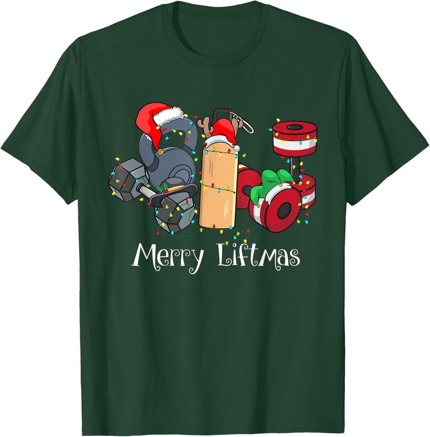 Merry Liftmas Christmas Gym Workout Kettlebell Weightlifting T-Shirt - T-Shirt | Forest