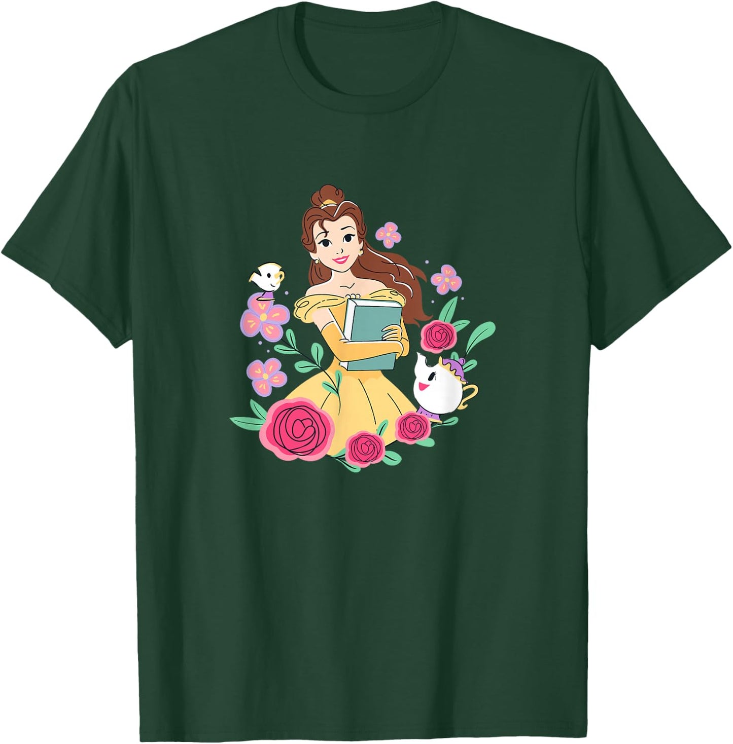 Disney Beauty and the Beast Belle & Book Fall Floral Roses T-Shirt - T-Shirt | Forest