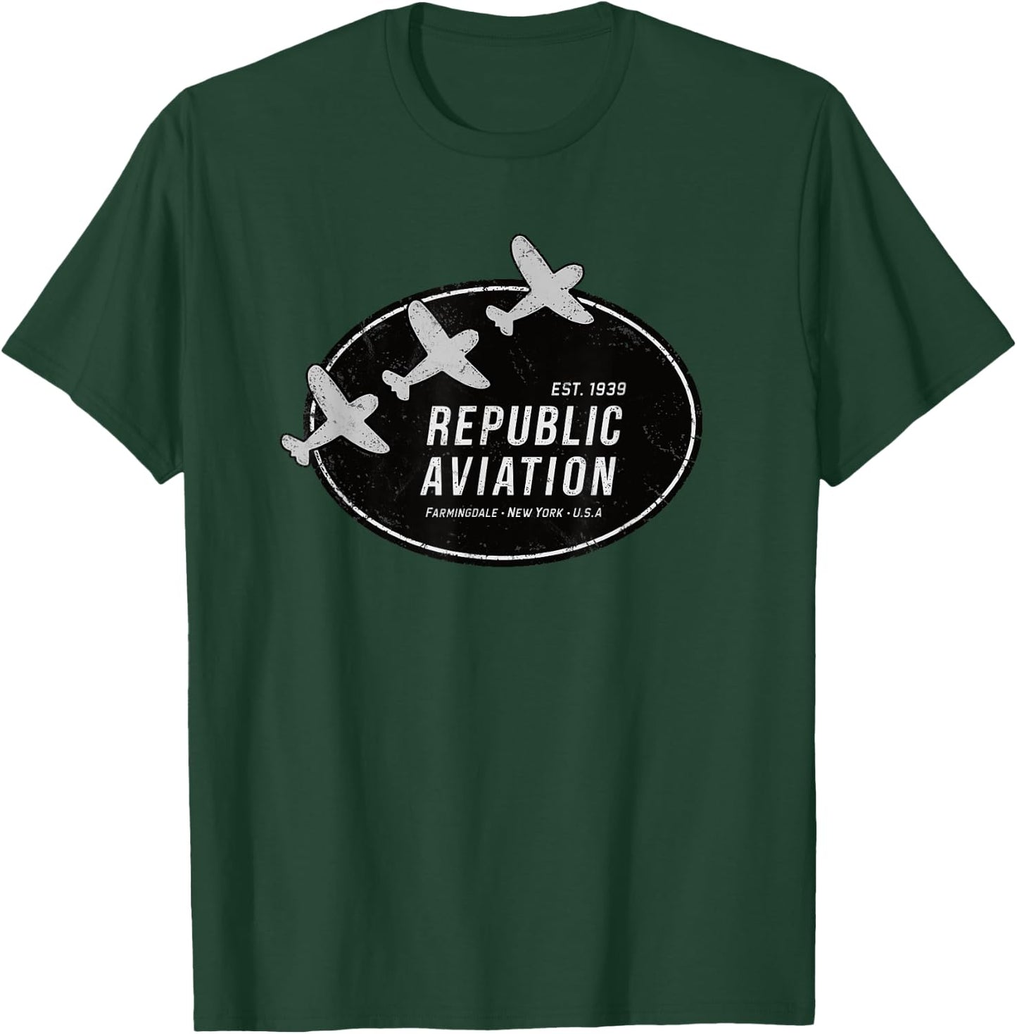 909 Apparel Republic Aviation Vintage 1940 Logo P-47 Thunderbolt WWII Grey -Adults Classic Fit Short Sleeve T-Shirt - T-Shirt | Forest