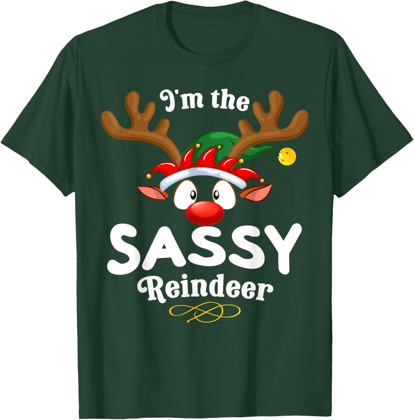 Christmas PJS Sassy XMas Reindeer Matching T-Shirt - T-Shirt | Forest