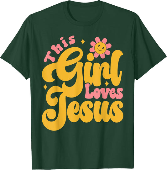 Christian Retro This Girl Loves Jesus God 70s T-Shirt - T-Shirt | Forest