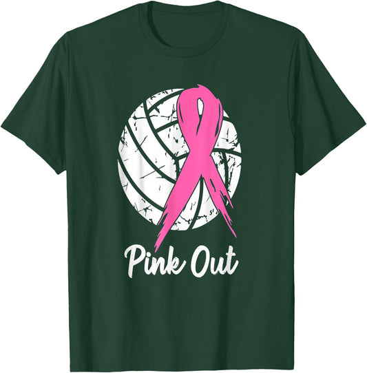 Breast Cancer Pink Out Ribbon Volleyball Awareness Costume T-Shirt - T-Shirt | Forest