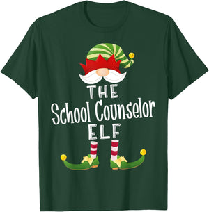 School Counselor Elf Group Christmas Funny Pajama Party T-Shirt - T-Shirt | Forest