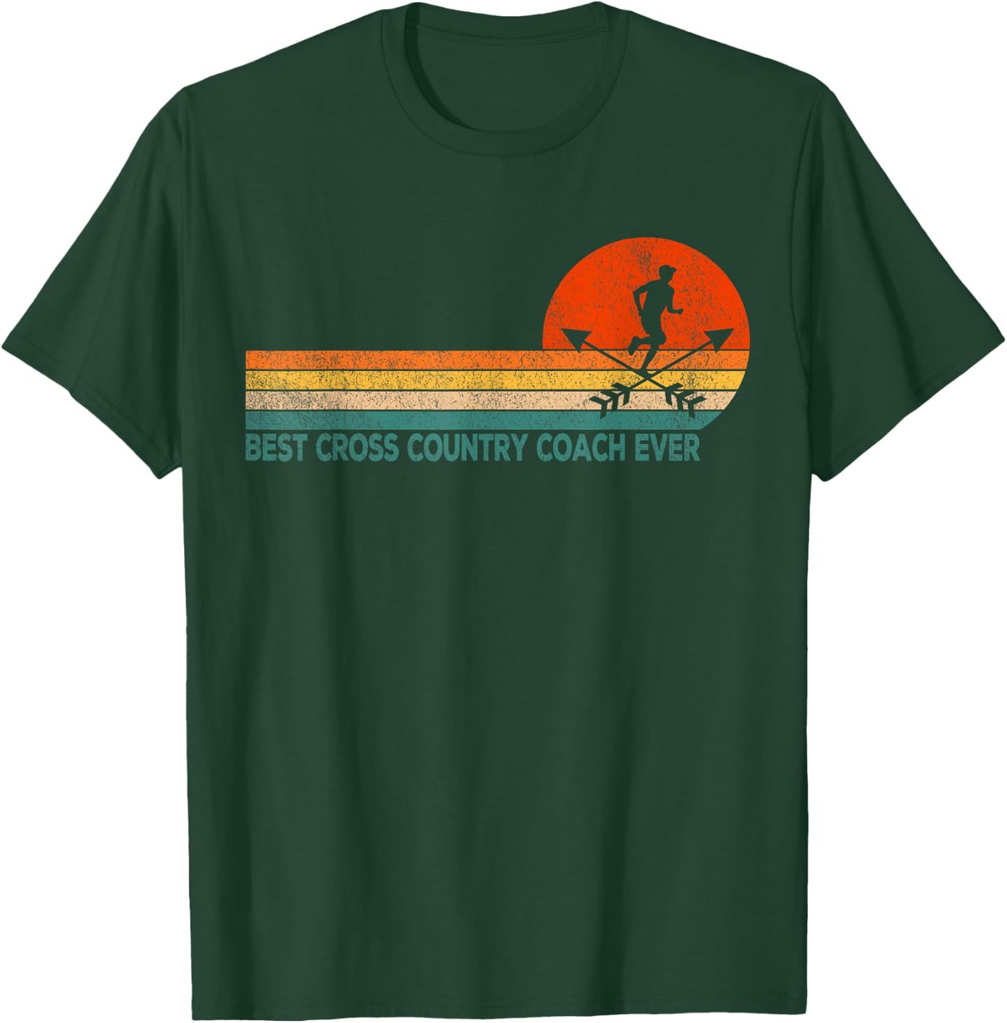 Best Cross Country Coach Cross Country Running Coach Retro T-Shirt - T-Shirt | Forest