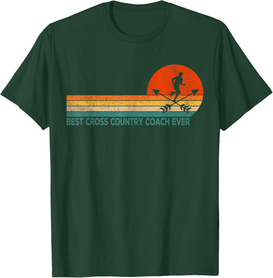 Best Cross Country Coach Cross Country Running Coach Retro T-Shirt - T-Shirt | Forest