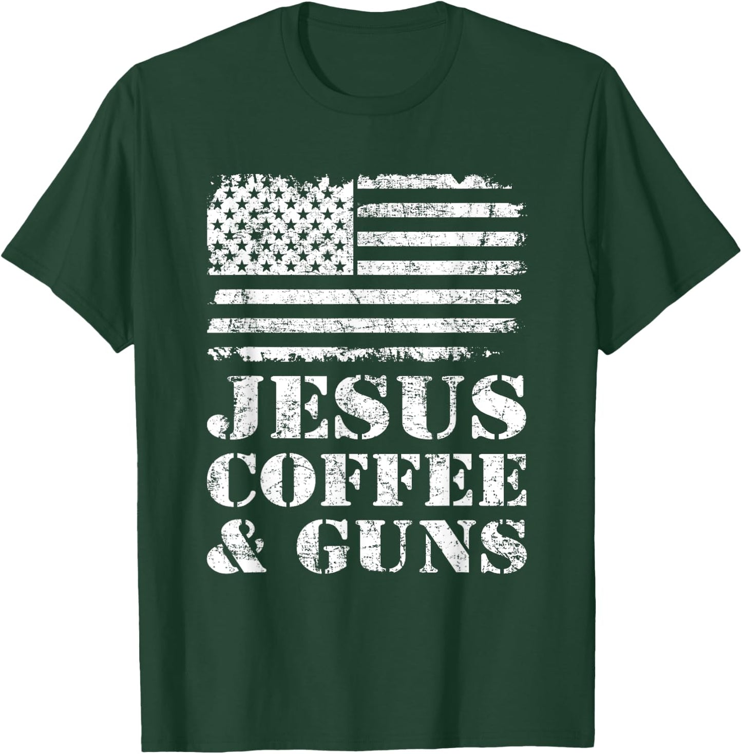 Jesus Coffee & Guns - Funny Christian Pro God & Gun USA Flag Men T-Shirt - T-Shirt | Forest