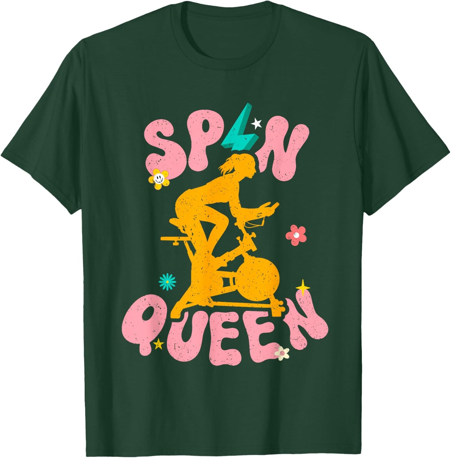 Spin Class Queen Indoor Cycling Workout Stationary Spin Bike T-Shirt - T-Shirt | Forest
