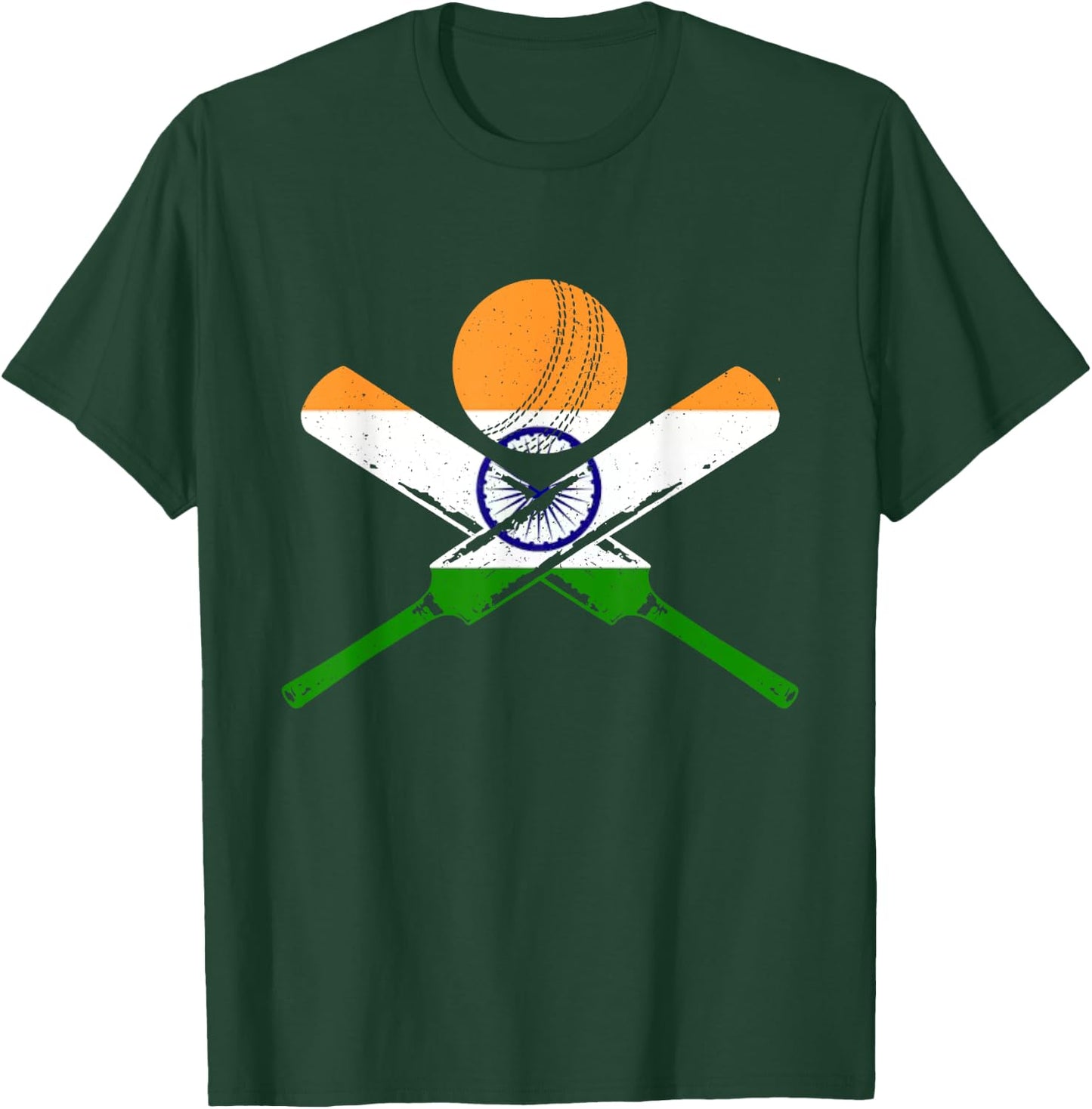 Cricket India Vintage Indian Flag Cricketer T-Shirt - T-Shirt | Forest