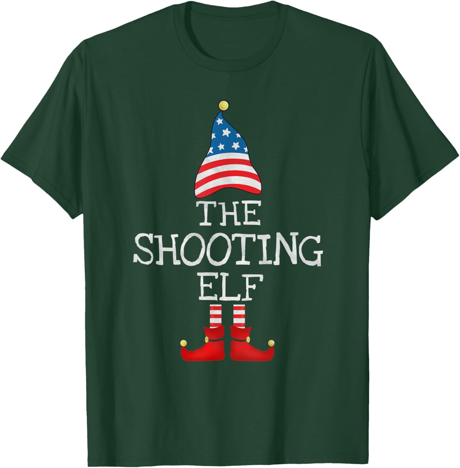USA Flag Xmas The Shooting Elf Funny Matching Christmas Elf T-Shirt - T-Shirt | Forest