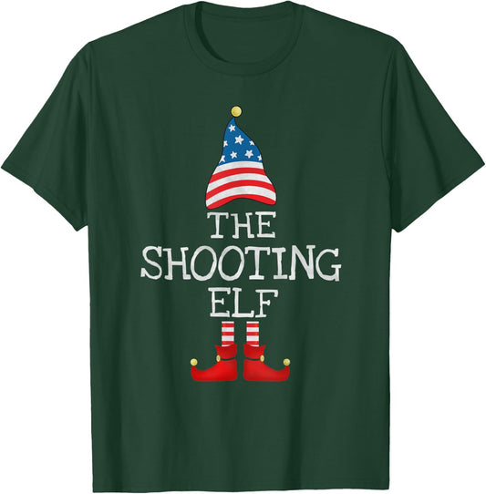 USA Flag Xmas The Shooting Elf Funny Matching Christmas Elf T-Shirt - T-Shirt | Forest