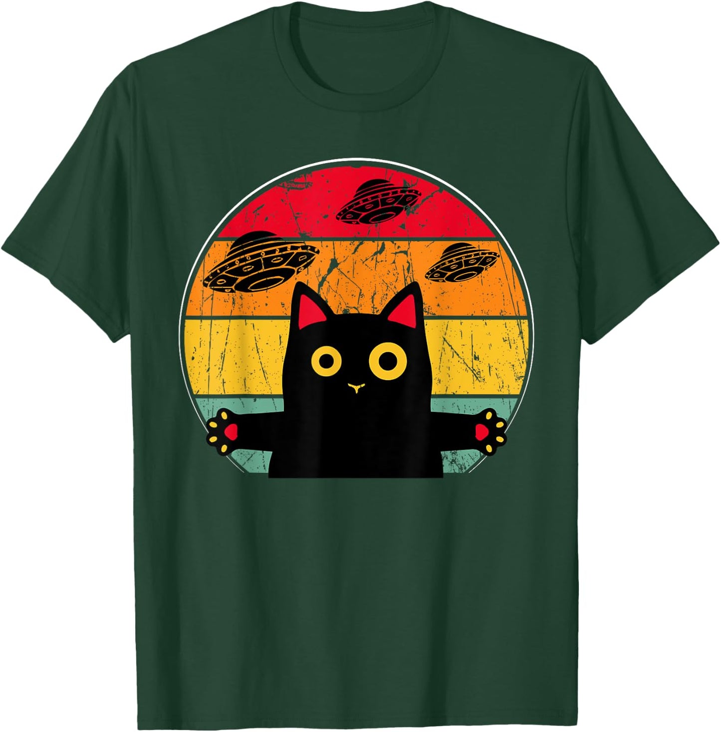 Alien Cat UFO Funny Galaxy Cat Shirt Spaceship Cat Women Kids T-Shirt - T-Shirt | Forest