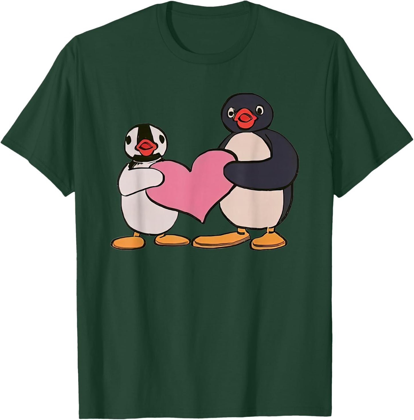 Cute Pingu And Pinga Penguin Holding Heart T-Shirt - T-Shirt | Forest