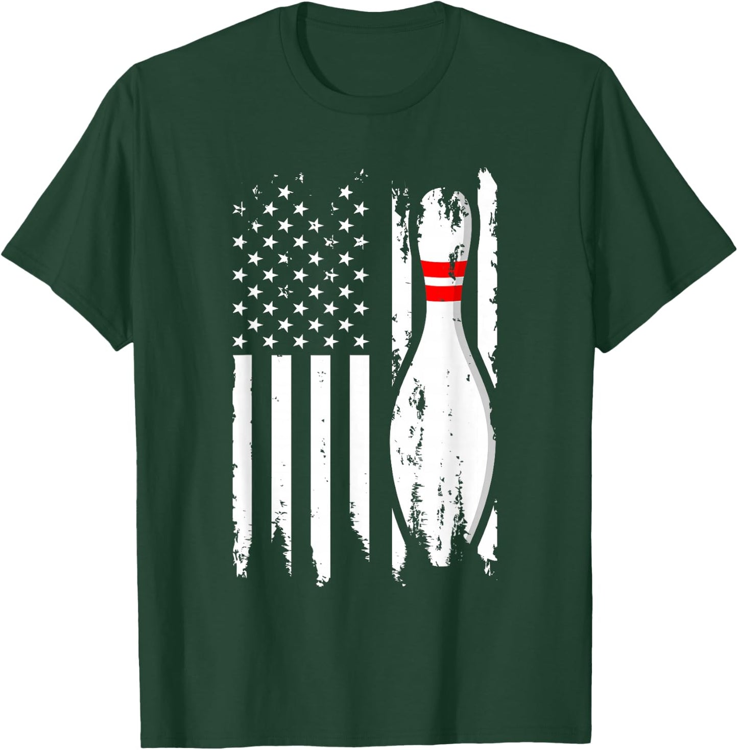 Bowling American Flag Stripes Patriot Men Women Bowler Pin T-Shirt - T-Shirt | Forest