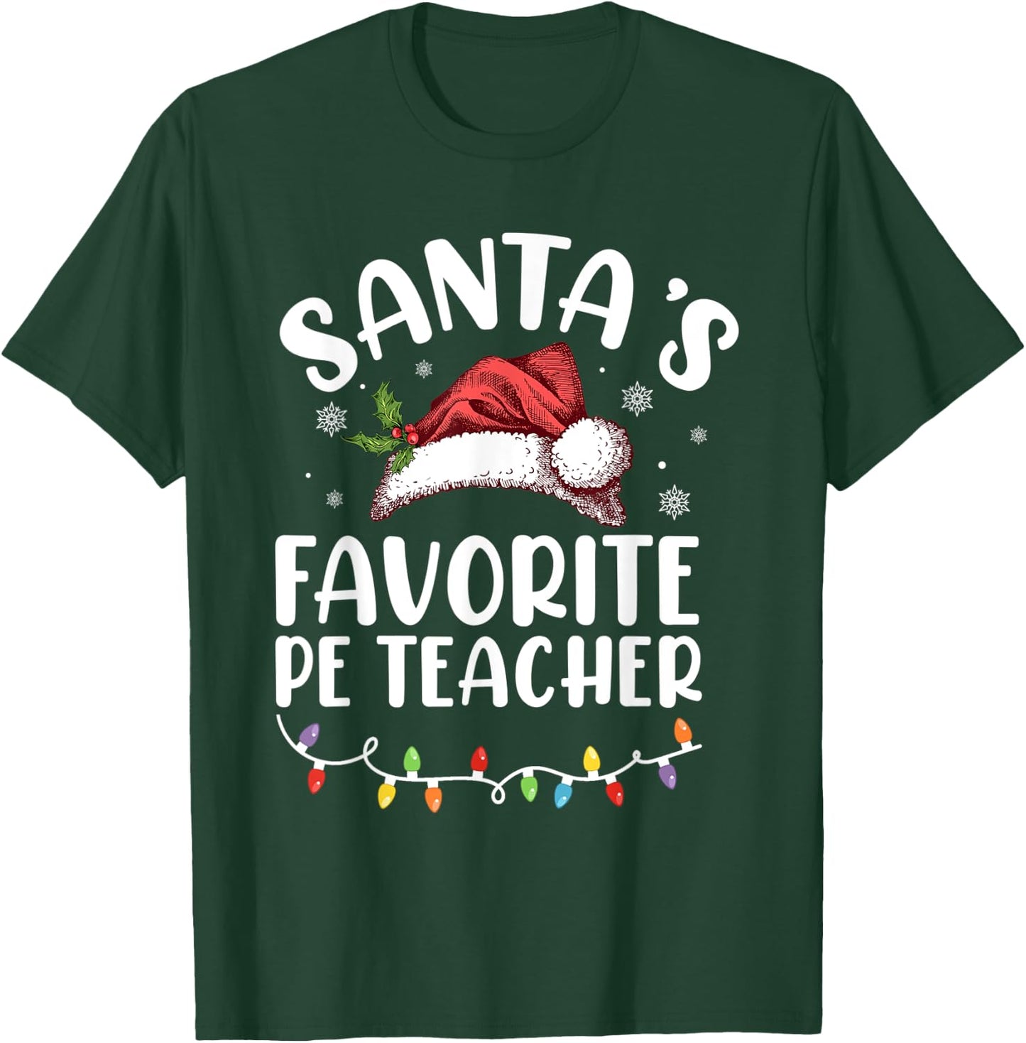 Santa's Favorite Pe Teacher Christmas, Teacher Christmas Women Kids T-Shirt - T-Shirt | Forest