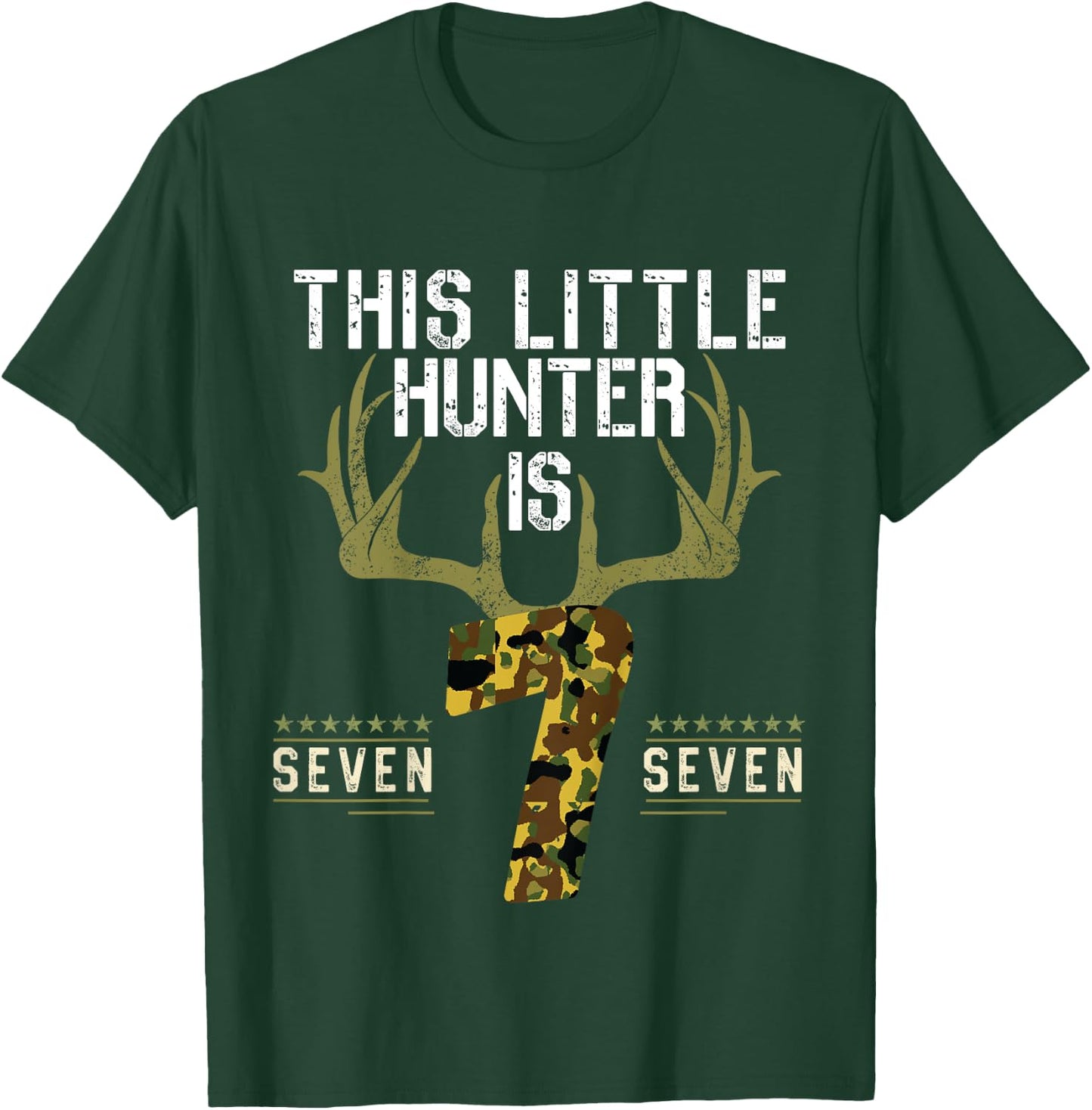 Kids 7th Birthday Funny Deer Hunter Seven Years Old Boy Hunting T-Shirt - T-Shirt | Forest