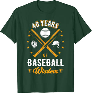 40 Years Baseball Wisdom Sport 40th Birthday Baseball Coach T-Shirt - T-Shirt | Forest