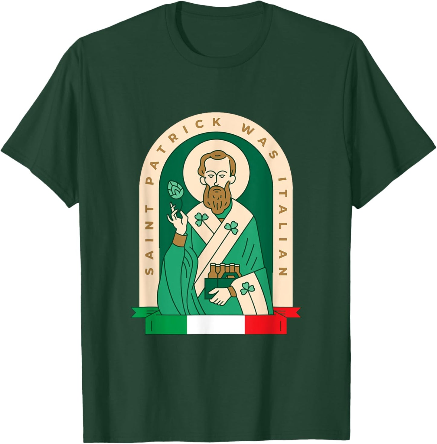 Funny St Patrick Was Italian Saint Patrick Holding Beer Pack T-Shirt - T-Shirt | Forest