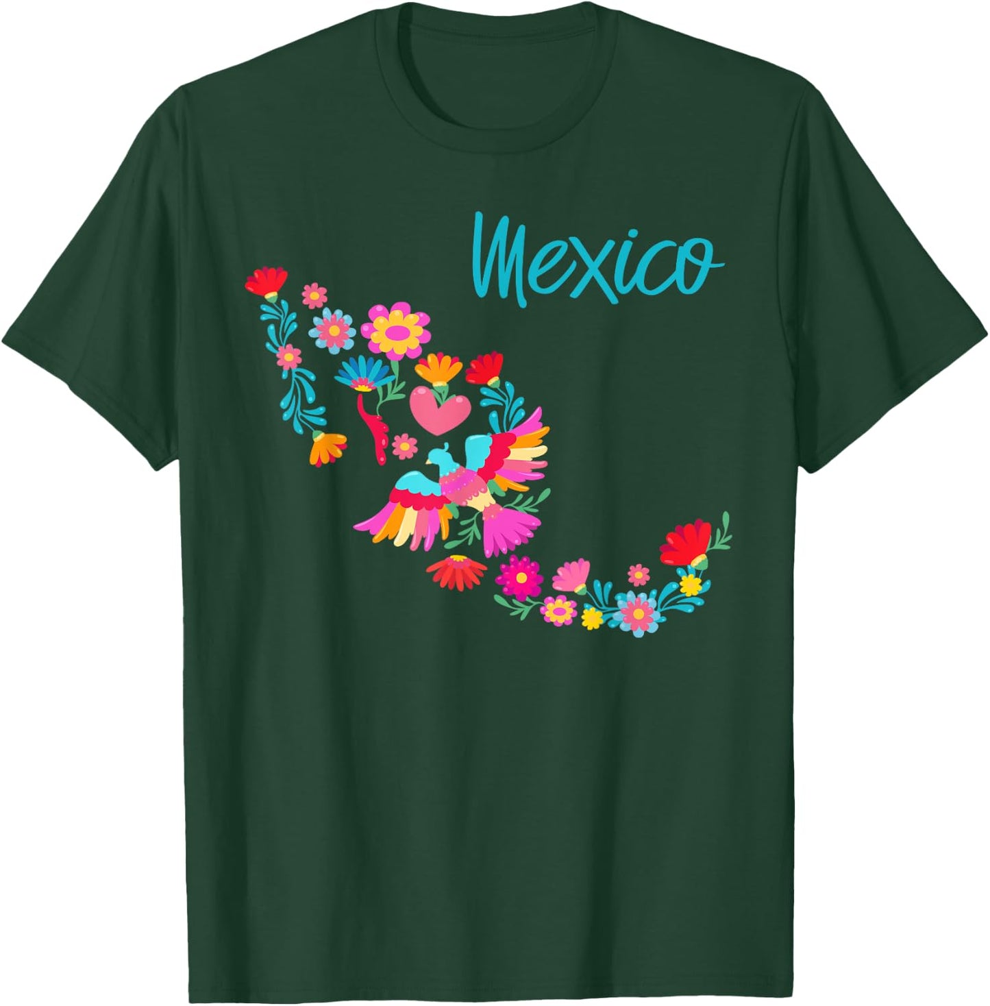 Mexico Map Floral Otomi Mexican Flowers Art Colourful Bright T-Shirt - T-Shirt | Forest