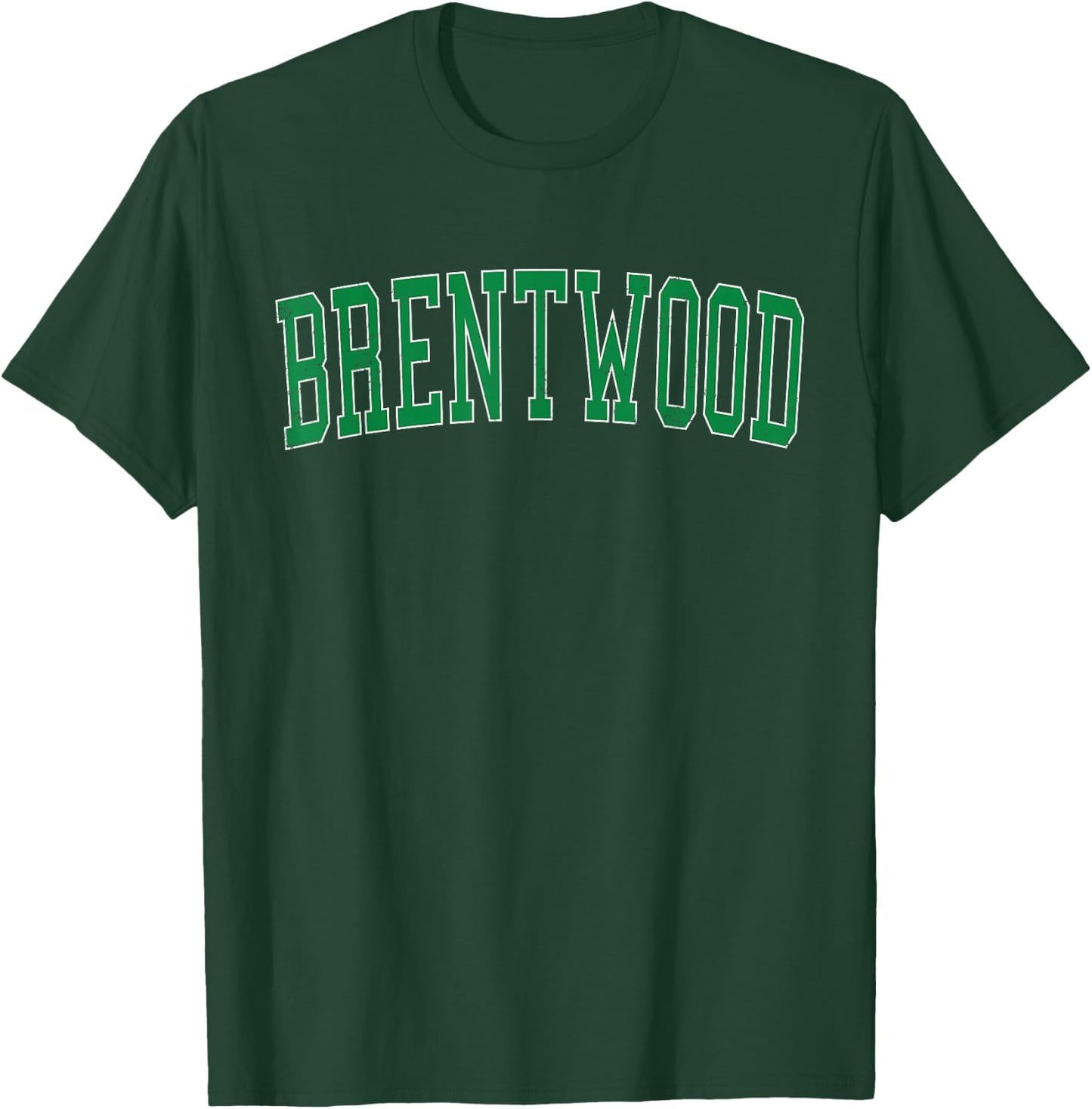 Vintage Brentwood NY Distressed Green Varsity Style T-Shirt - T-Shirt | Forest