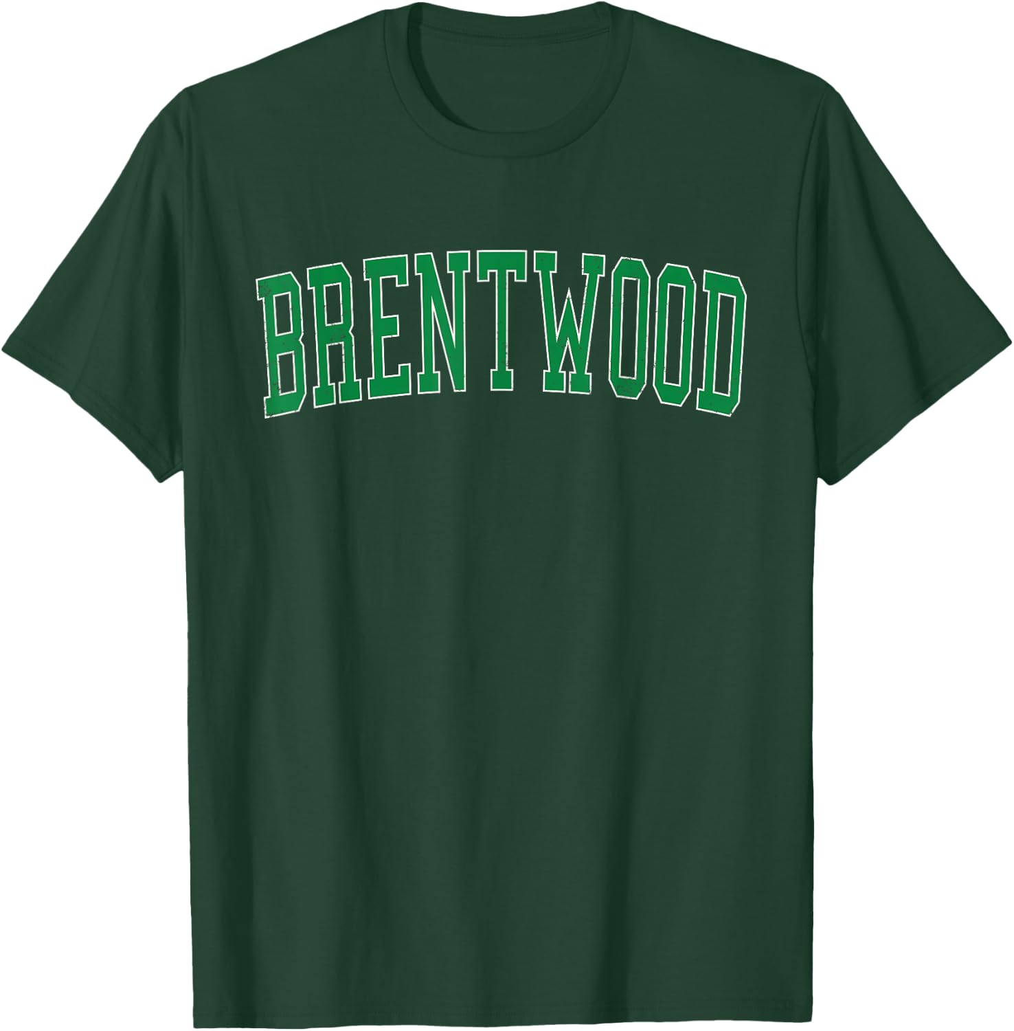 Vintage Brentwood NY Distressed Green Varsity Style T-Shirt - T-Shirt | Forest