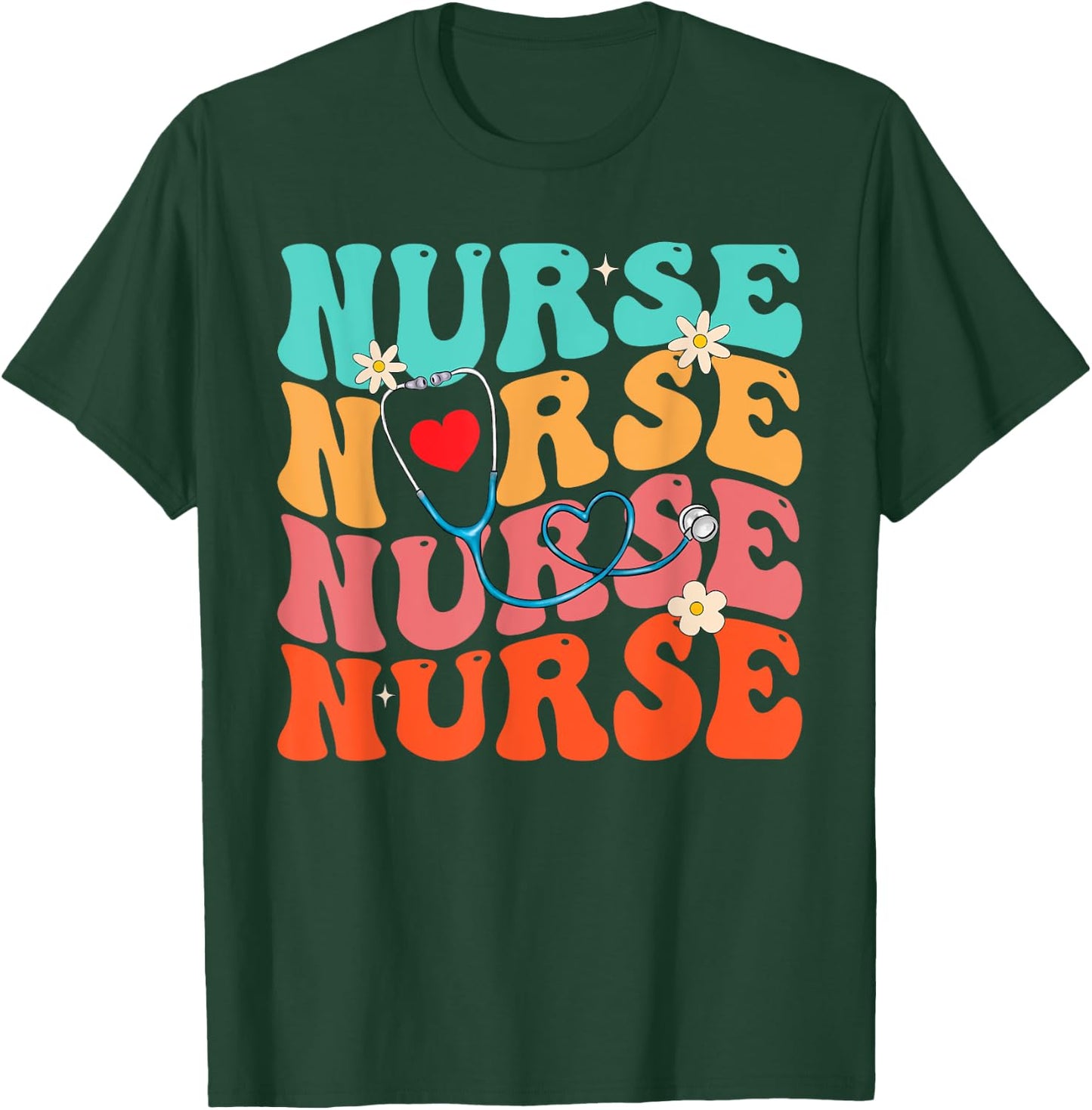 Cute Groovy Stethoscope Nurse Life Nursing Nurse Week Nurse T-Shirt - T-Shirt | Forest