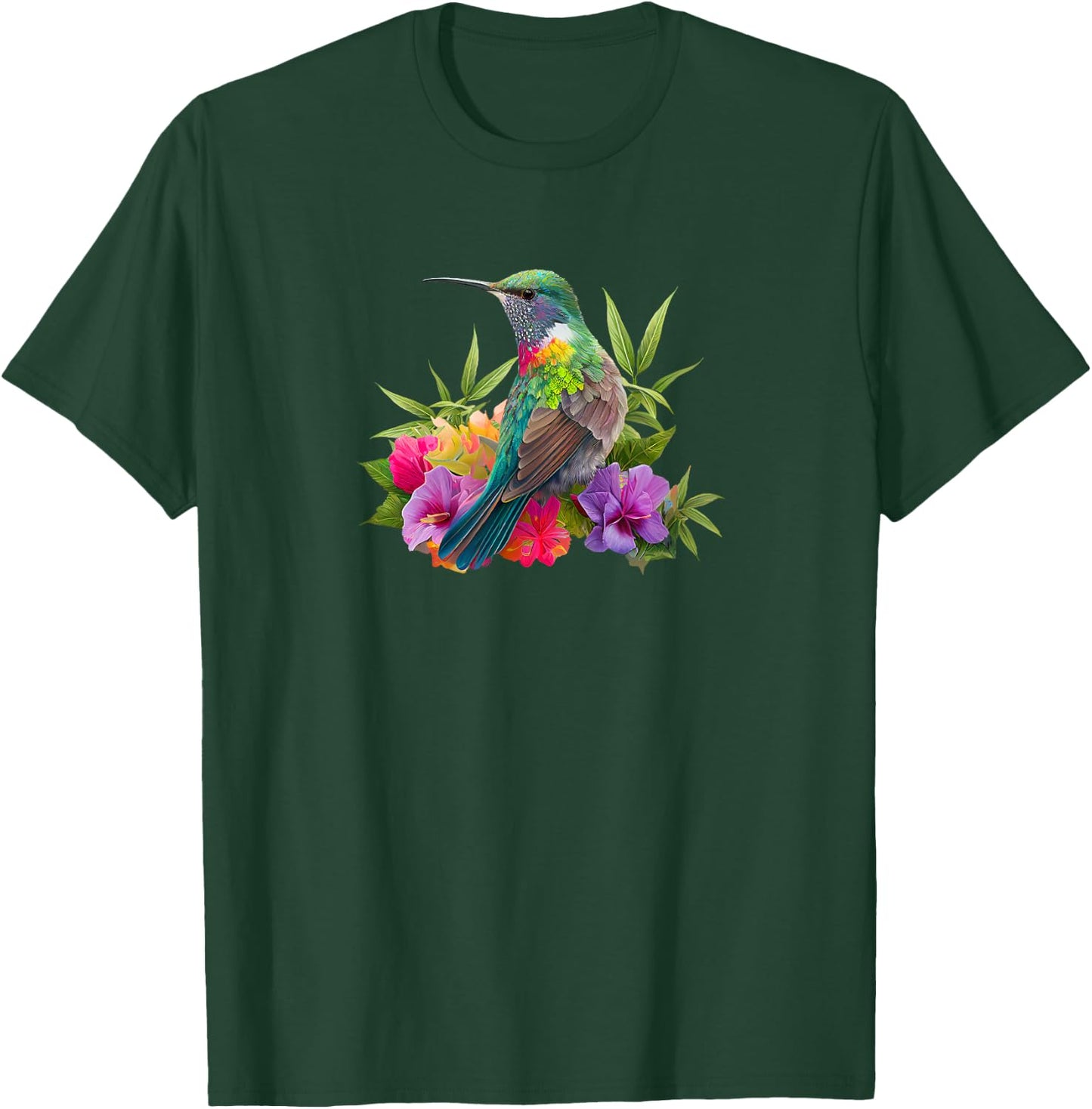 Backyard Bird Watchers Birder Birding Flowers Hummingbird T-Shirt - T-Shirt | Forest