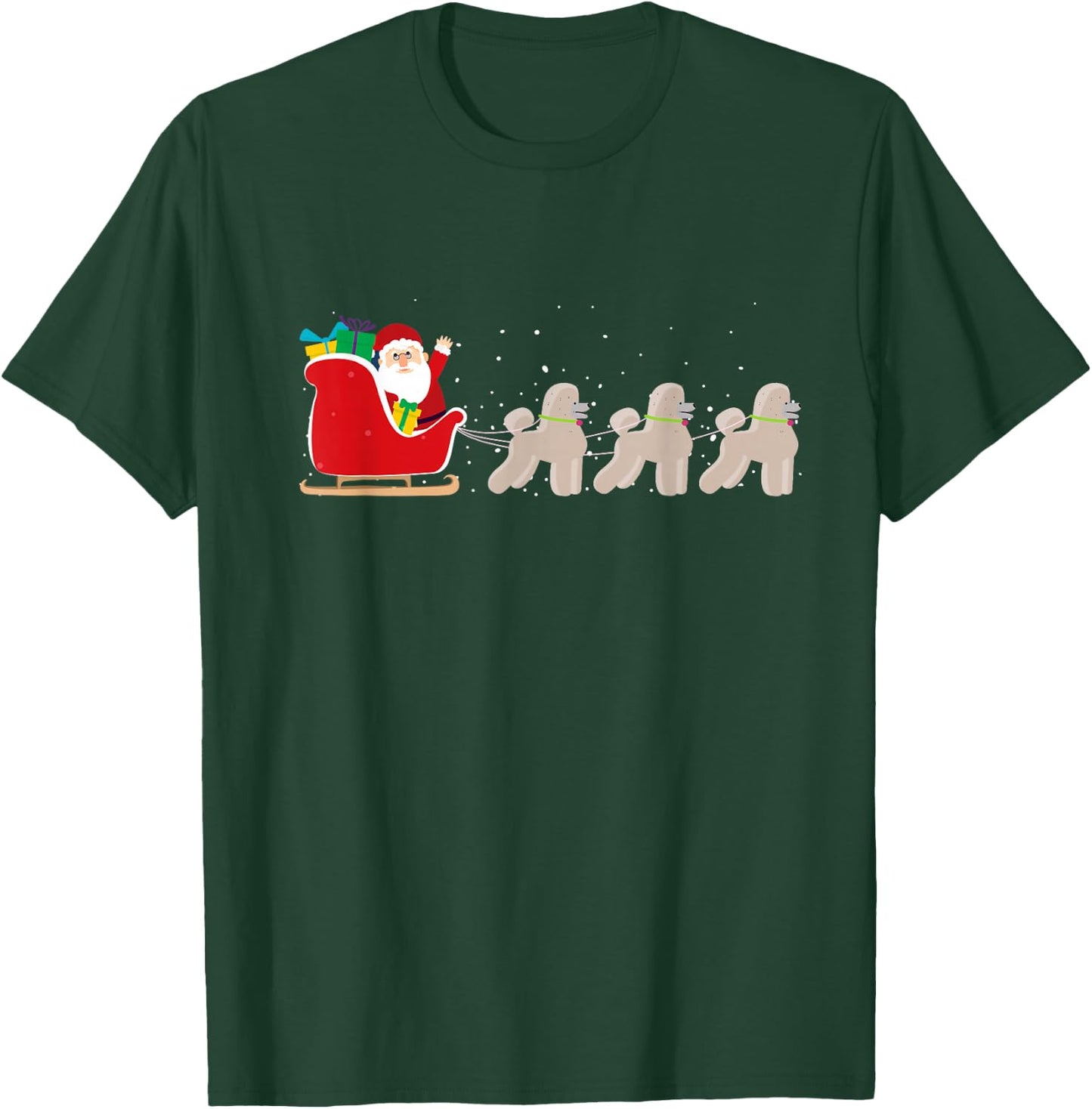 Poodle Santa Christmas Sleigh - Funny Poodle Xmas T-Shirt - T-Shirt | Forest