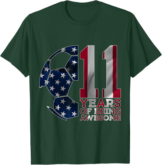 11 Years of Being Awesome Soccer 11th Birthday T-Shirt - T-Shirt | Forest