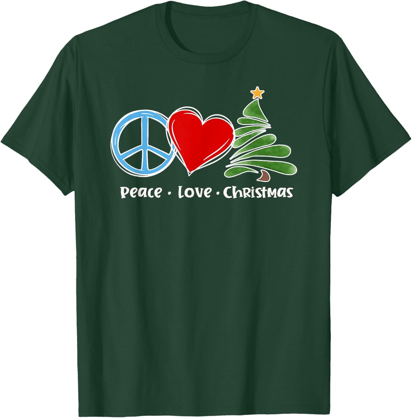 Cute Retro Peace Love Christmas Boho Christmas T-Shirt - T-Shirt | Forest