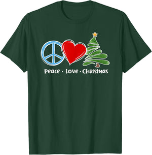 Cute Retro Peace Love Christmas Boho Christmas T-Shirt - T-Shirt | Forest
