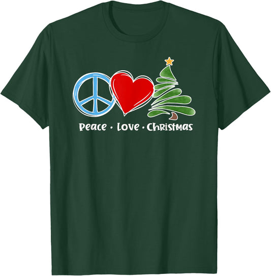 Cute Retro Peace Love Christmas Boho Christmas T-Shirt - T-Shirt | Forest