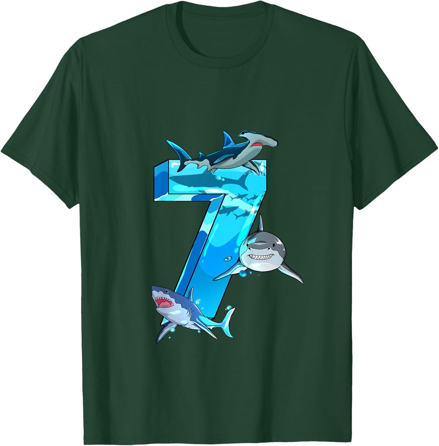 Kids Shark Boy 7 Years Birthday Child Children Birthday T-Shirt - T-Shirt | Forest