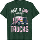 Just A Girl Who Loves Trucks Semi Truck Trucker Kids Girls T-Shirt - T-Shirt | Forest