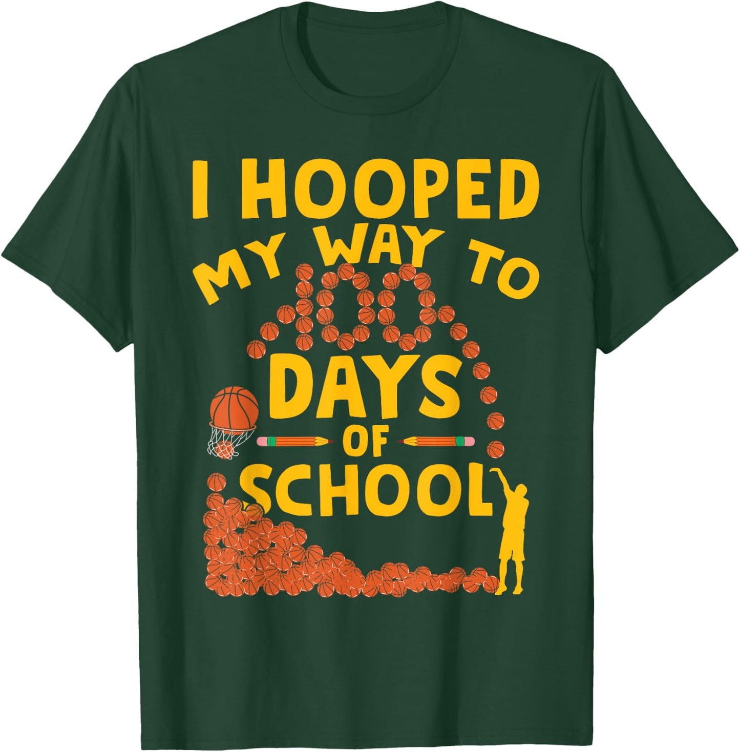 Funny 100 Days Of School 100th Day Of School Basketball T-Shirt - T-Shirt | Forest