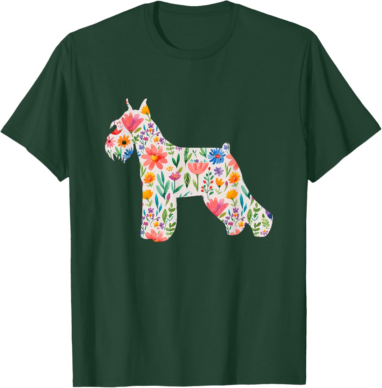 Schnauzer watercolor flowers design T-Shirt - T-Shirt | Forest