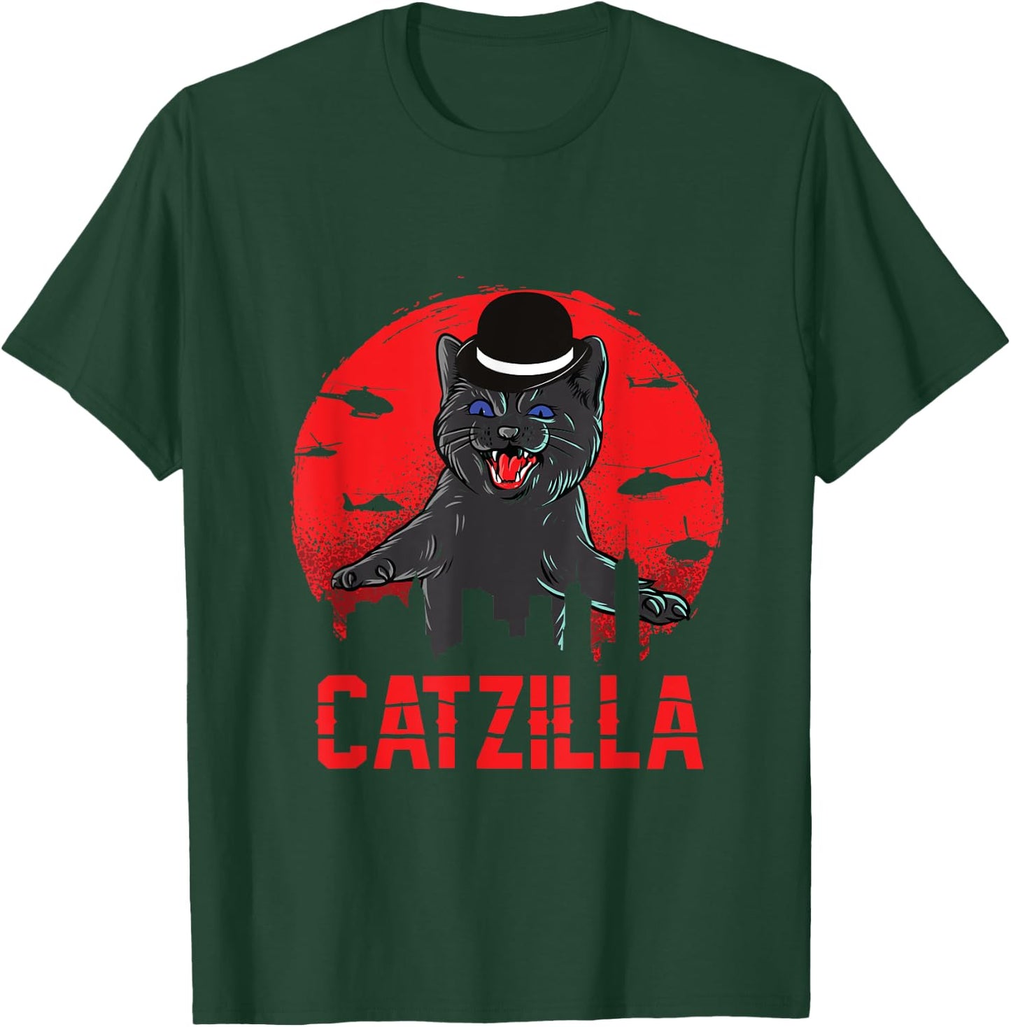 Catzilla with Bowler Hat Funny Cat and Kitten Lover Men Women Kids T-Shirt - T-Shirt | Forest