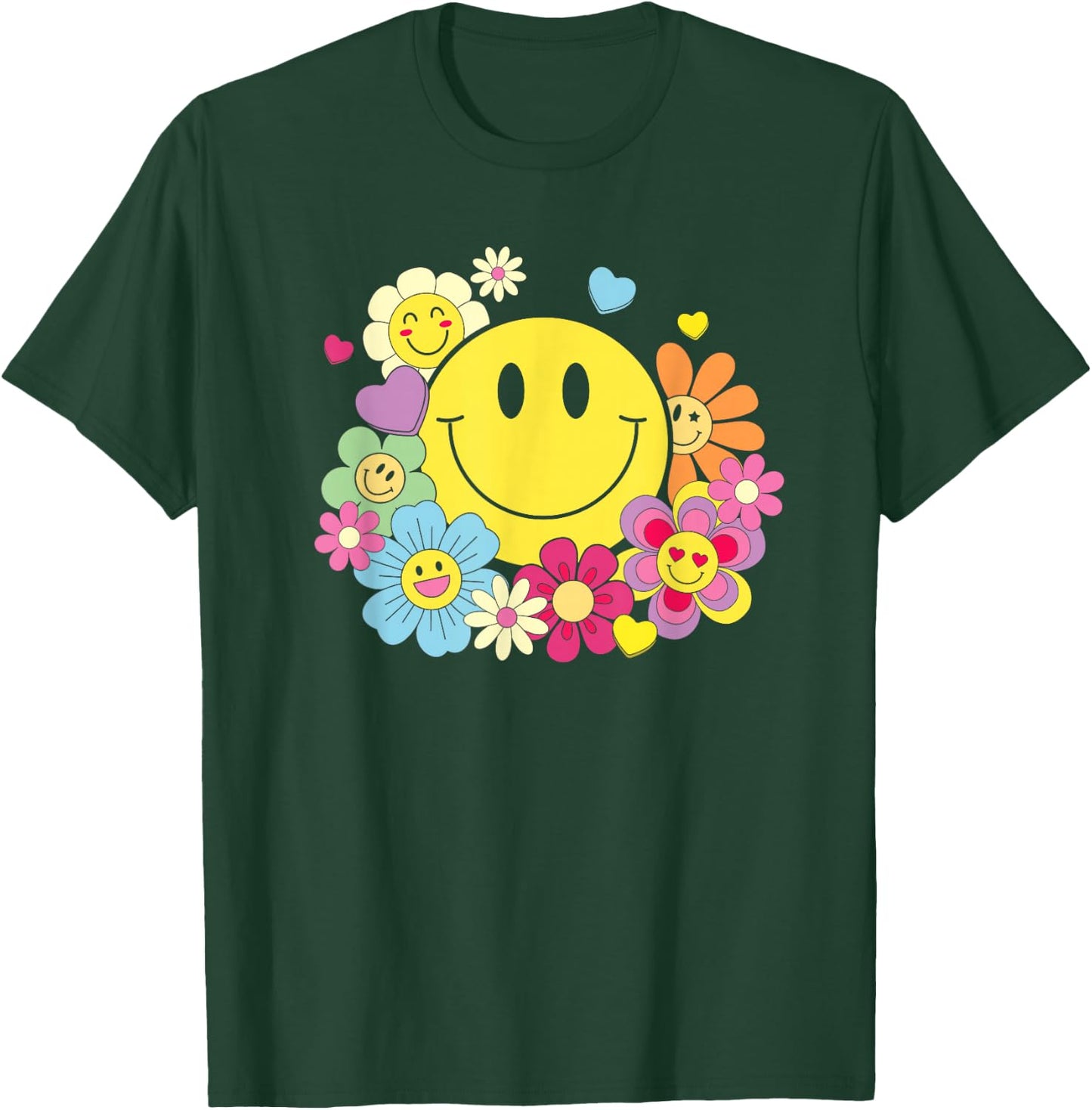 Cute Smile Face Flower Happy Face Flowers Heart Kids Girls T-Shirt - T-Shirt | Forest