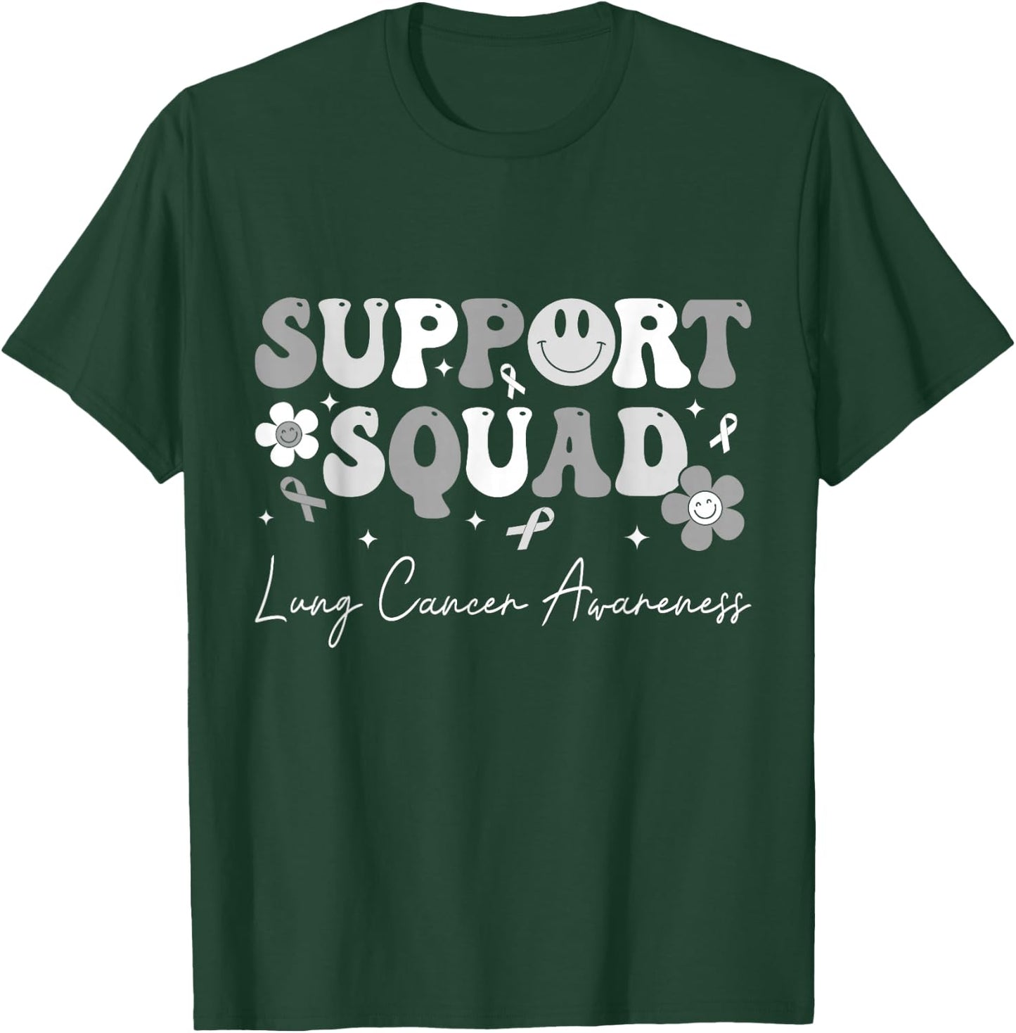 Groovy Support Squad Lung Cancer Awareness White Ribbon T-Shirt - T-Shirt | Forest