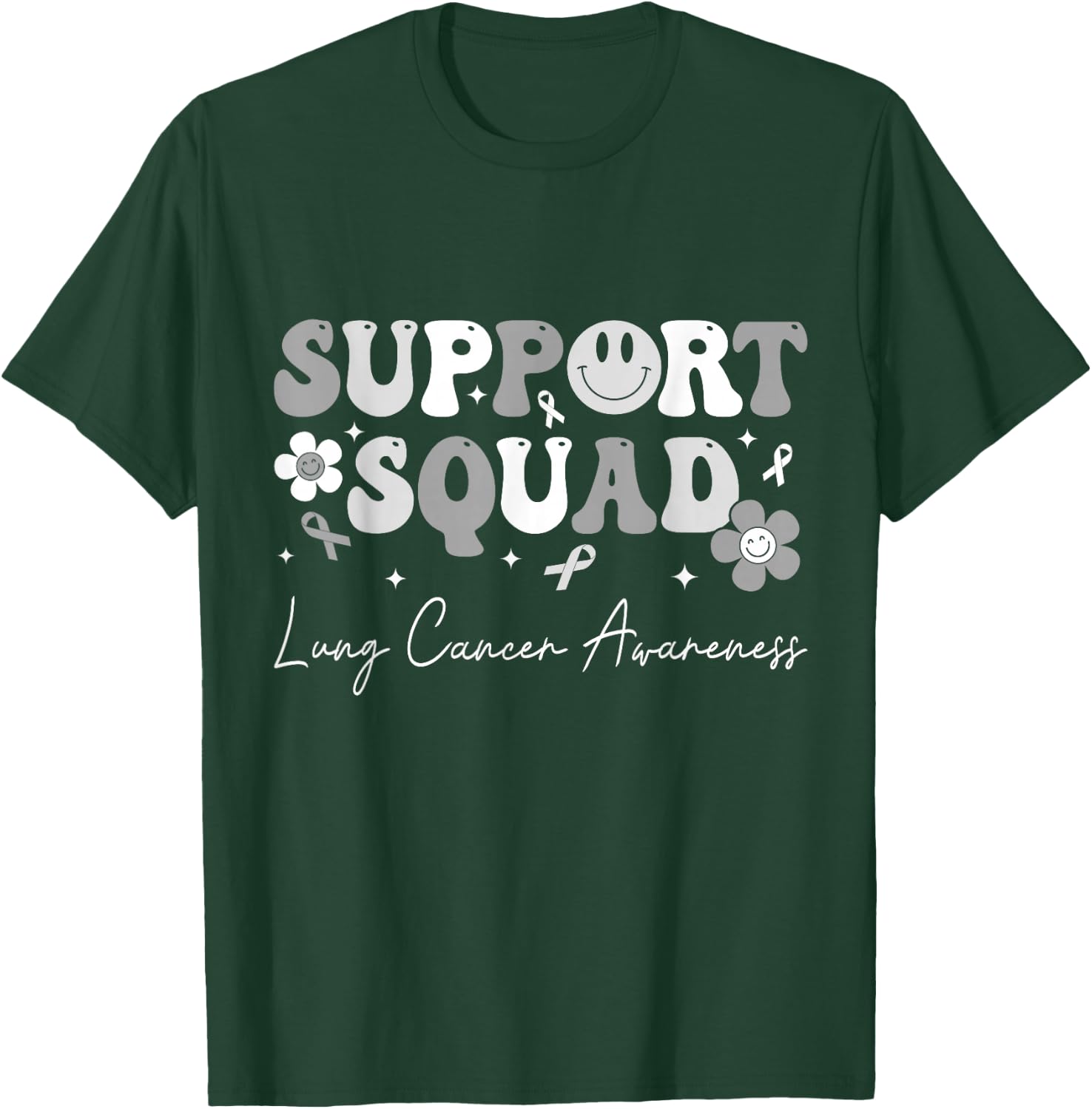 Groovy Support Squad Lung Cancer Awareness White Ribbon T-Shirt - T-Shirt | Forest