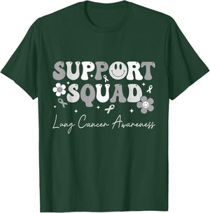 Groovy Support Squad Lung Cancer Awareness White Ribbon T-Shirt - T-Shirt | Forest