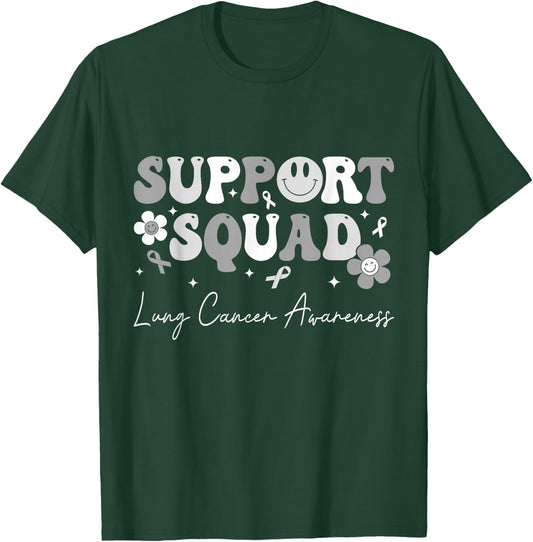 Groovy Support Squad Lung Cancer Awareness White Ribbon T-Shirt - T-Shirt | Forest