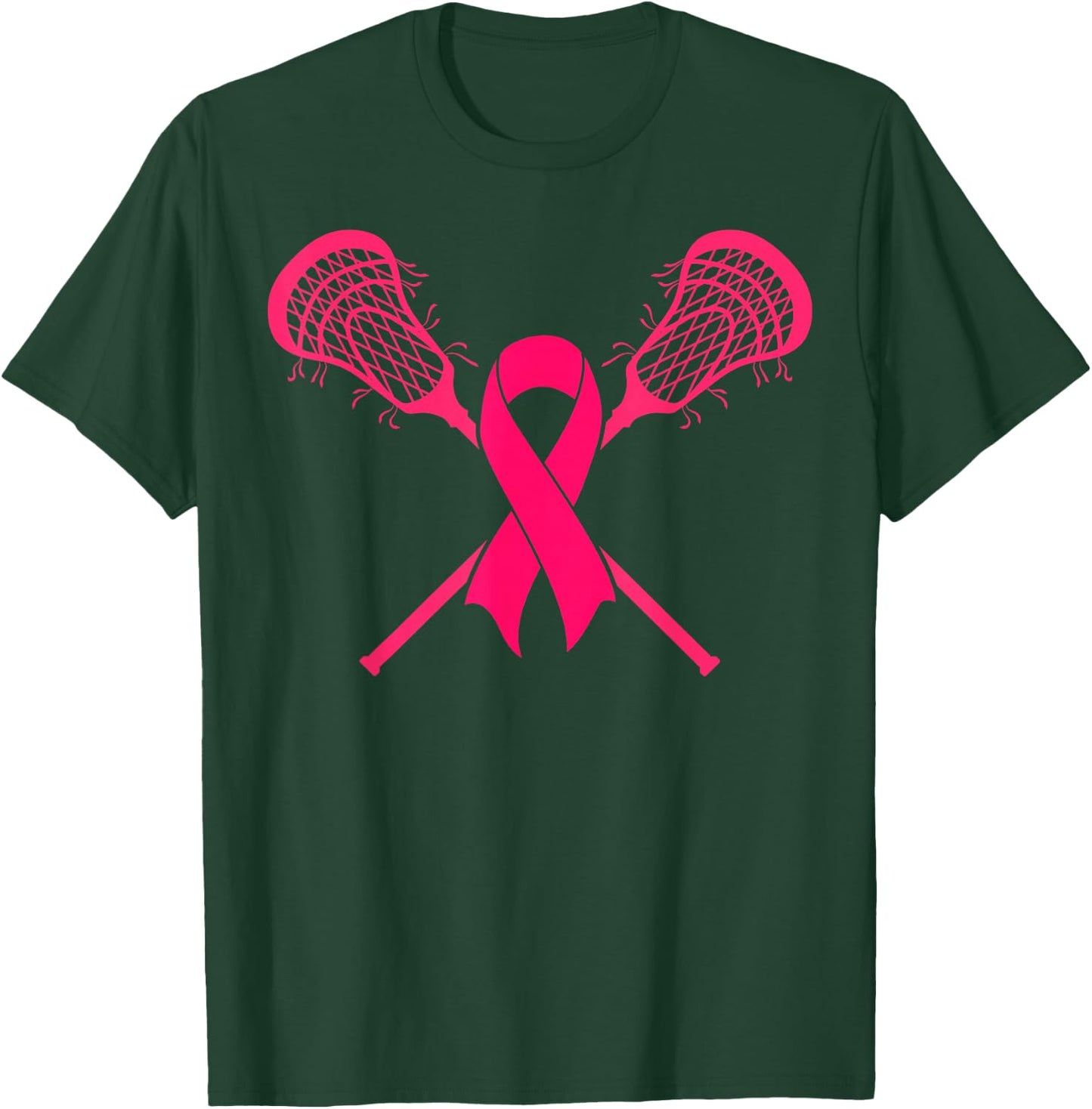 Pink Lacrosse Sticks Ribbon Breast Cancer Awareness Player T-Shirt - T-Shirt | Forest